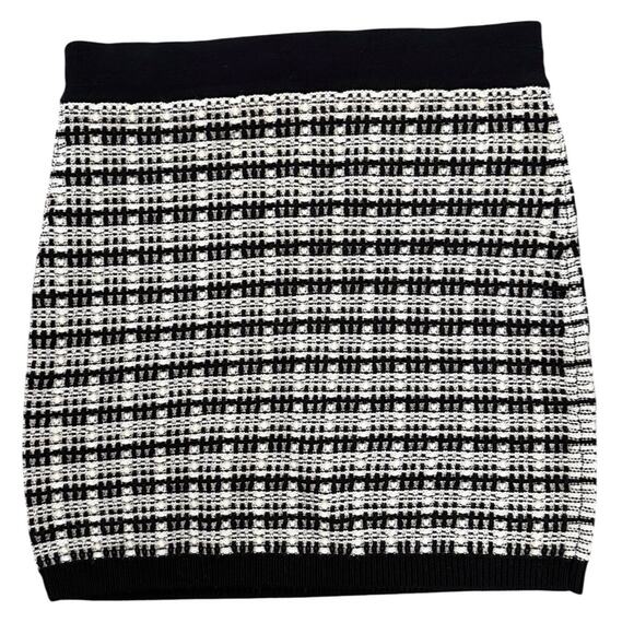 Aritzia Babaton Salvatore Italian Merino Wool Tweed Knit Skirt Black White Large - Picture 8 of 12